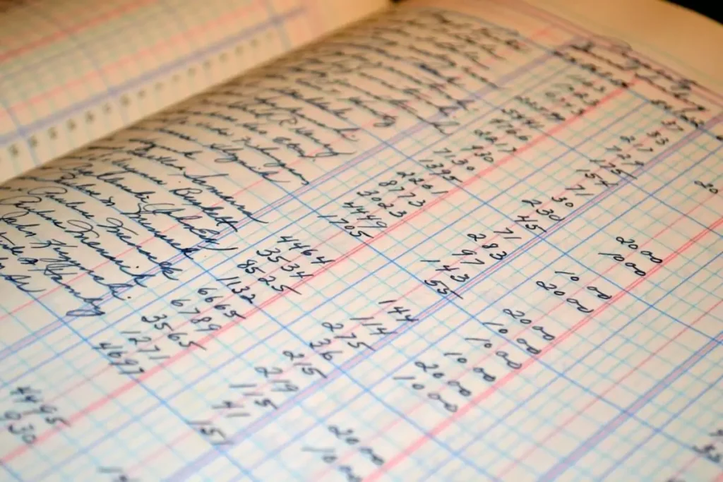 A handwritten ledger for bookkeeping.