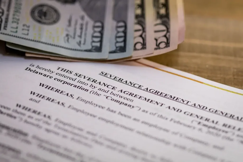 Severance agreement with cash on top.