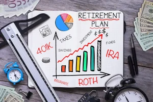 Notebook with a graph showcasing growth in 401K over the years
